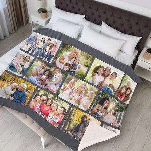 Masonry Grid 12 Photo Collage Gray Sherpa Blanket Sherpa Deken