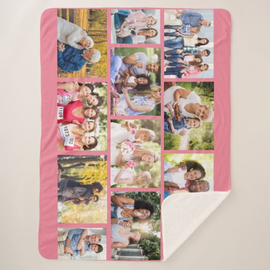 Masonry Grid 12 Photo Collage Pink Sherpa Blanket Sherpa Deken (Voorkant)