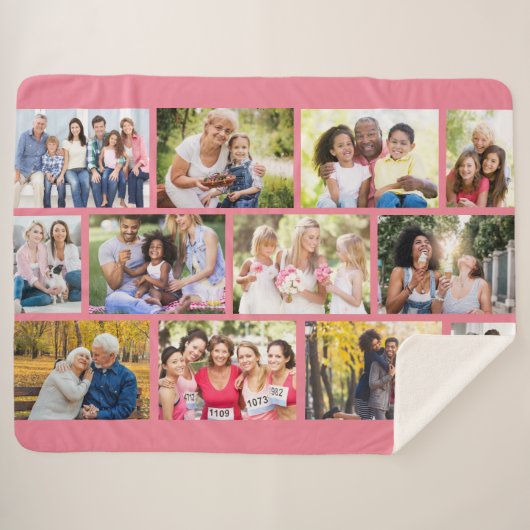 Masonry Grid 12 Photo Collage Pink Sherpa Blanket Sherpa Deken (Voorkant (horizontaal))