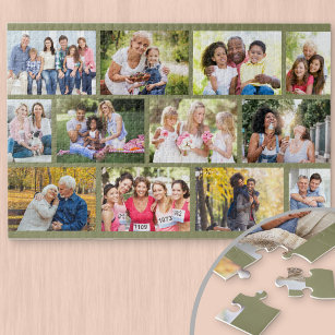 Masonry Grid Family Photo Collage Green Legpuzzel