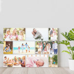 Masonry Style Family Foto Collage Gray Canvas Afdruk<br><div class="desc">Creëer uw eigen masonry foto collage op een lichtgrijs canvas. Het fotomalplaatje is opstelling klaar voor u om 9 van uw favoriete familiefoto's te tonen. Uw foto's zullen automatisch in een metselrooster, met 2 landschap en 1 portret afbeelding op elk van de 3 rijen tonen. Het canvas heeft een lichtgrijze...</div>