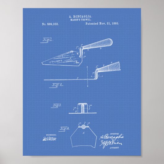 Mason's Trowel 1893 Patent Art Blueprint Poster (Voorkant)