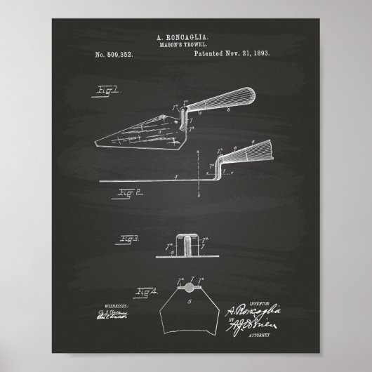 Mason's Trowel 1893 Patent Art Chalkboard Poster (Voorkant)