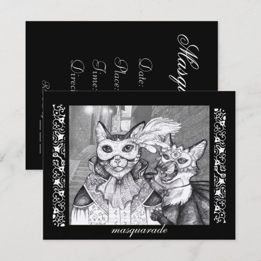 Masquarade Cat, partijuitnodigingen Kaart (Voorkant / Achterkant)