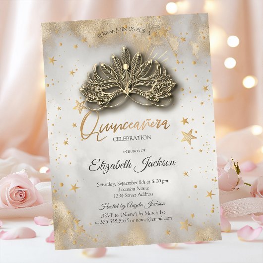 Masque Celestial Sterren Goud Quinceanera Kaart