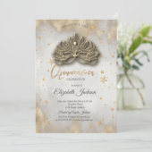 Masque Celestial Sterren Goud Quinceanera Kaart (Staand voorkant)
