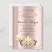 Masque, Confetti Roos Gold Quinceañera Uitnodiging (Voorkant)