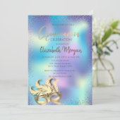Masque, Confetti Stippen Holografisch Quinceañera Kaart (Staand voorkant)