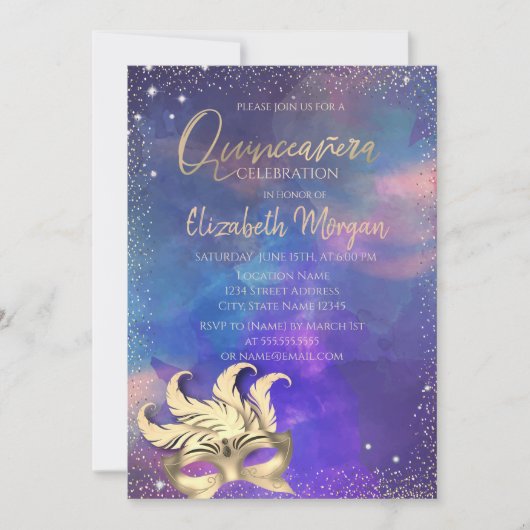 Masque, Confetti Stippen Splash Quinceañera Kaart (Voorkant)