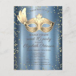 Masque Diamonds Blue Metallalic Sweet 16 Uitnodiging Briefkaart