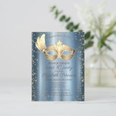 Masque Diamonds Blue Metallalic Sweet 16 Uitnodiging Briefkaart (Staand voorkant)