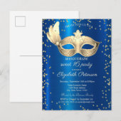 Masque Diamonds Blue Metallic Masquerade Uitnodiging Briefkaart (Voorkant / Achterkant)