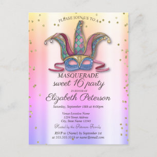 Masque Diamonds Colorful Masquerade Sweet 16 Uitnodiging Briefkaart