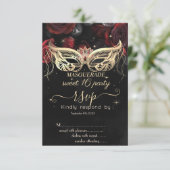 Masque Diamonds Rood Rozen Gotisch Zoet 16 RSVP Kaart (Staand voorkant)