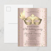 Masque Diamonds Roos Gold Masquerade18th Birthday Uitnodiging Briefkaart (Voorkant / Achterkant)