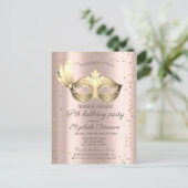 Masque Diamonds Roos Gold Masquerade18th Birthday Uitnodiging Briefkaart (Staand voorkant)