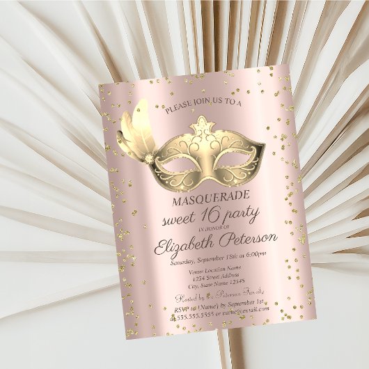 Masque Diamonds Roos Gold Masquerade Sweet 16 Uitnodiging Briefkaart