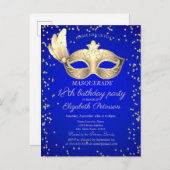 Masque Diamonds  Royal Blue 18e Verjaardag Uitnodiging Briefkaart (Voorkant / Achterkant)