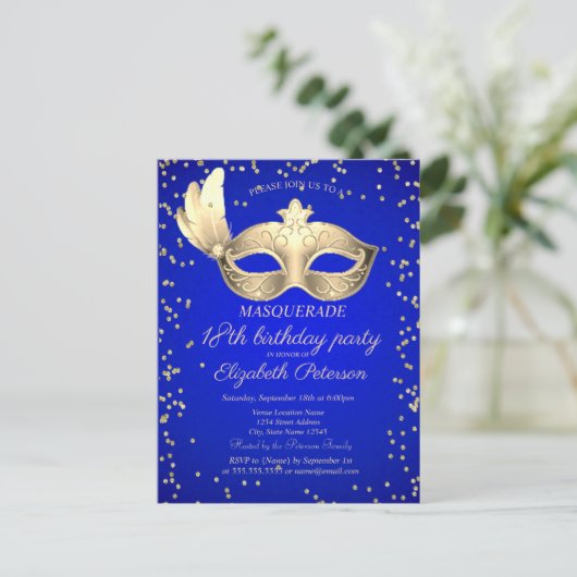 Masque Diamonds  Royal Blue 18e Verjaardag Uitnodiging Briefkaart (Staand voorkant)