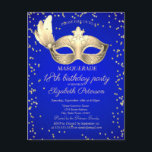 Masque Diamonds Royal Blue 18th Birthday Uitnodiging Briefkaart<br><div class="desc">Gouddiamanten en masque op een koninklijke blauwe achtergrond.</div>
