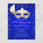 Masque Diamonds Royal Blue 18th Birthday Uitnodiging Briefkaart<br><div class="desc">Gouddiamanten en masque op een koninklijke blauwe achtergrond.</div>