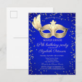 Masque Diamonds Royal Blue 18th Birthday Uitnodiging Briefkaart (Voorkant / Achterkant)