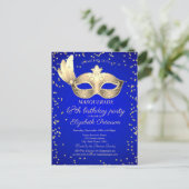 Masque Diamonds Royal Blue 18th Birthday Uitnodiging Briefkaart (Staand voorkant)