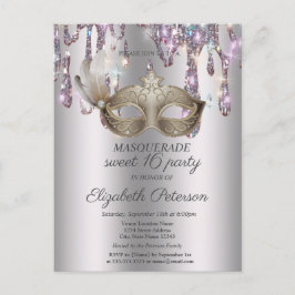 Masque,Drips,Masquerade Sweet 16 Uitnodiging Briefkaart
