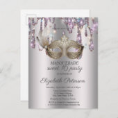 Masque,Drips,Masquerade Sweet 16 Uitnodiging Briefkaart (Voorkant / Achterkant)