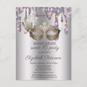 Masque,Druppels,Masquerade Sweet 16 Uitnodiging Briefkaart