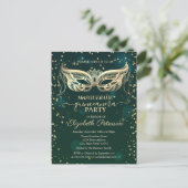 Masque Gold Diamonds Green Quinceañera Uitnodiging Briefkaart (Staand voorkant)