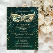 Masque Gold Diamonds Green Quinceañera Uitnodiging Briefkaart