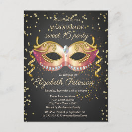 Masque, Gold Diamonds Masquerade Sweet 16 Uitnodiging Briefkaart