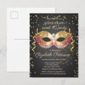 Masque, Gold Diamonds Masquerade Sweet 16 Uitnodiging Briefkaart (Voorkant / Achterkant)