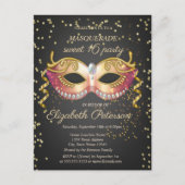 Masque, Gold Diamonds Masquerade Sweet 16 Uitnodiging Briefkaart (Voorkant)