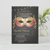 Masque, Lights, Diamonds Masquerad Quinceañera Kaart (Staand voorkant)