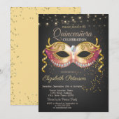 Masque, Lights, Diamonds Masquerad Quinceañera Kaart (Voorkant / Achterkant)