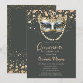 Masque Parels, Confetti Masquerade Quinceañera Kaart (Voorkant / Achterkant)