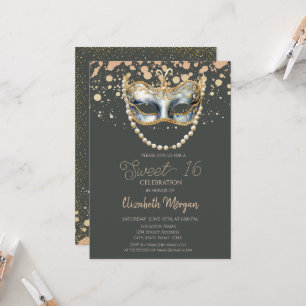 Masque Parels, Confetti Masquerade Sweet 16 Kaart