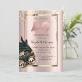 Masque Roos Gold 40e verjaardag Uitnodiging (Staand voorkant)