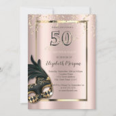 Masque Roos Gold 50th Birthday Invitation Kaart (Voorkant)