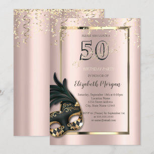 Masque Roos Gold 50th Birthday Invitation Kaart