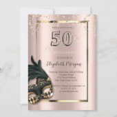 Masque Rose Goud 50e Verjaardagsuitnodiging Kaart (Voorkant)