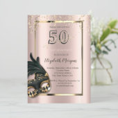 Masque Rose Goud 50e Verjaardagsuitnodiging Kaart (Staand voorkant)