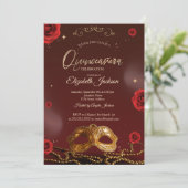 Masque Roses Pearls Burgundy Quinceanera  Kaart (Staand voorkant)