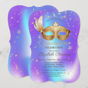 Masque Stars Holografische Quinceañera Kaart
