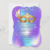 Masque Stars Holographic Quinceañera Kaart (Voorkant)