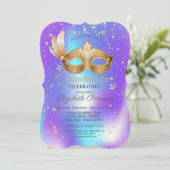 Masque Stars Holographic Quinceañera Kaart (Staand voorkant)