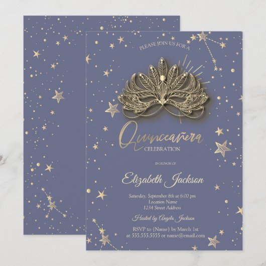 Masque Sterren Pastel Lavander Quinceanera Kaart (Voorkant / Achterkant)