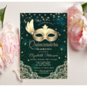 Masque, String Lights, Lace, Stars Green Quinceañe Kaart